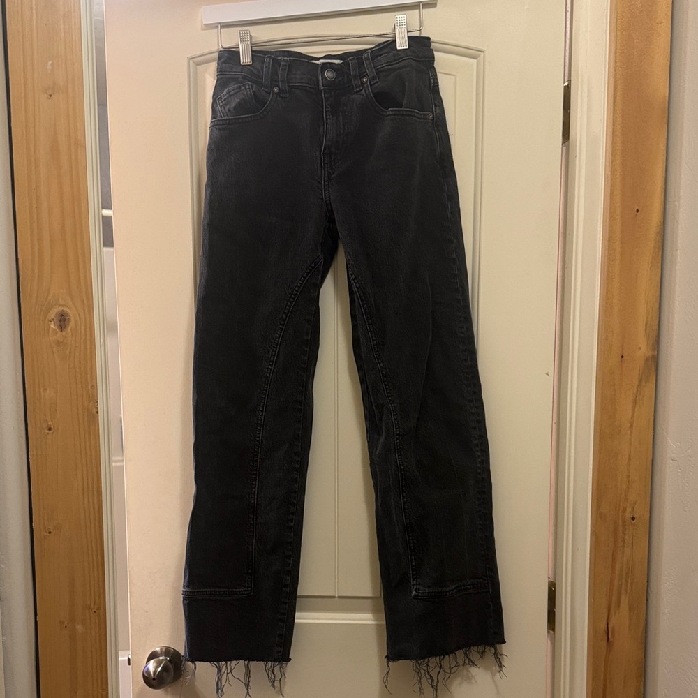 Free People Black Risk Taker Straight Leg Jeans